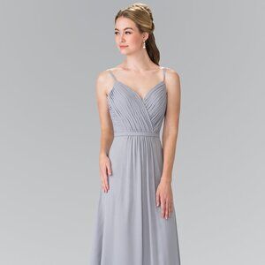 NEW LONG OFF THE SHOULDER SLEEVELESS A-LINE CHIFFON GOWN WITH ZIPPER BACK GL2374